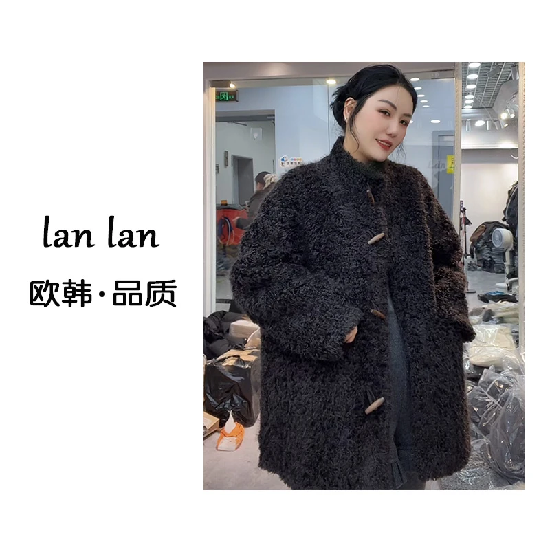 琪琪-冬上新【长款牛角扣皮毛一体】韩版立领牛角扣皮毛一体