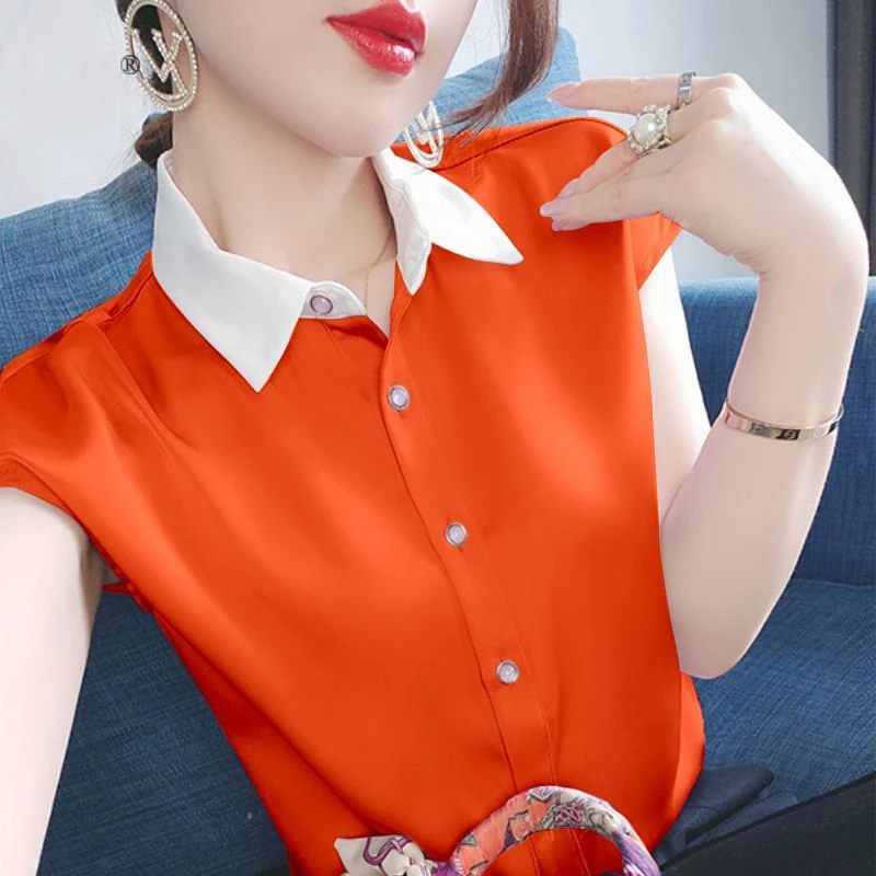雪纺衬衫女薄款2025夏季宽松大码气质短袖新款韩版POLO领上衣开衫