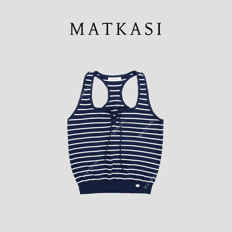 MATKASI 简约时尚设计感通勤百搭条纹气质无袖清纯修身背心