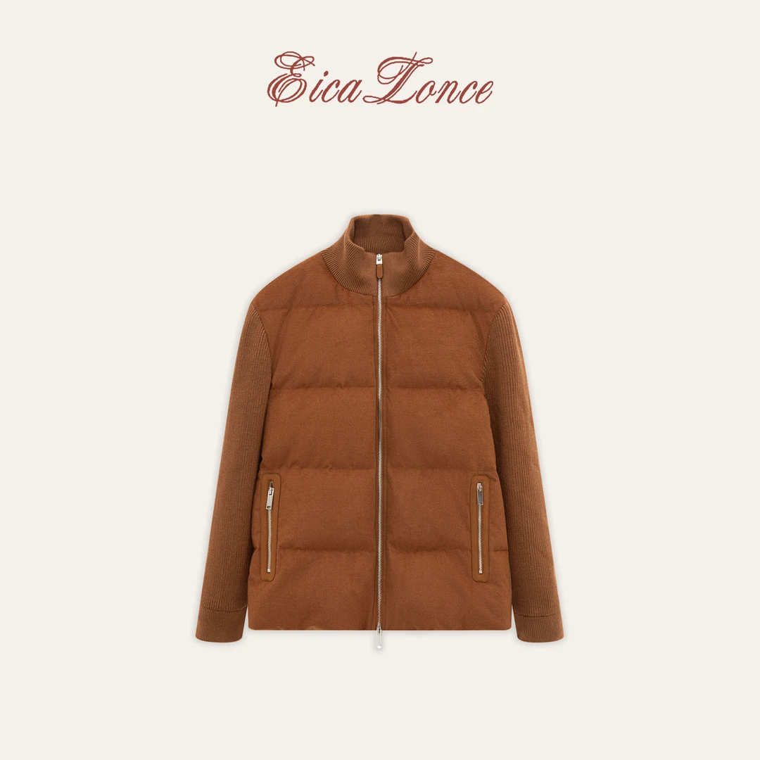 雅心Eicalonce 商务老钱风重磅羊毛拼接款鹅绒服夹克男SW80514