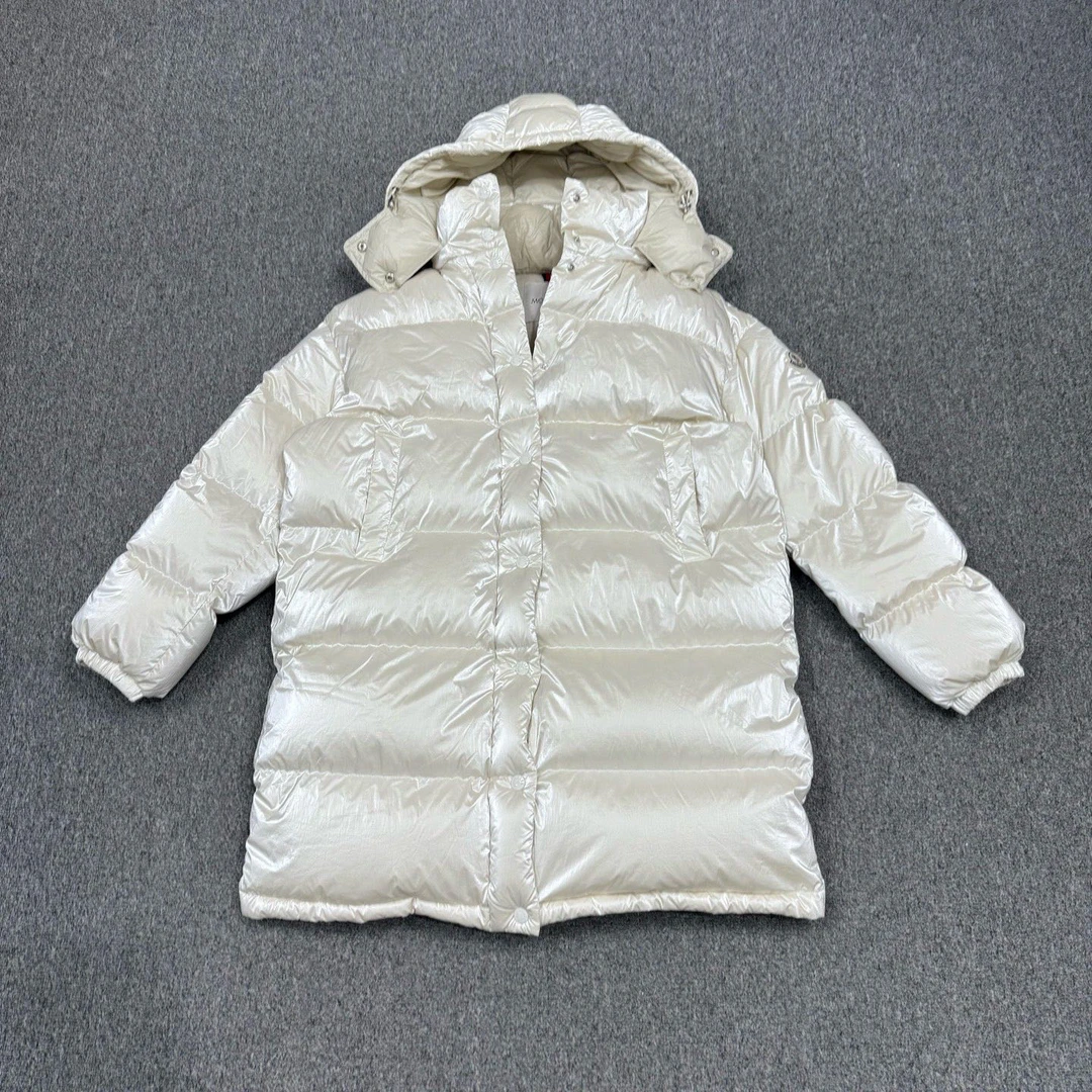 99新 MONCLER 16134178 nz 23ss珍珠白刺绣徽标长款羽绒服 1码