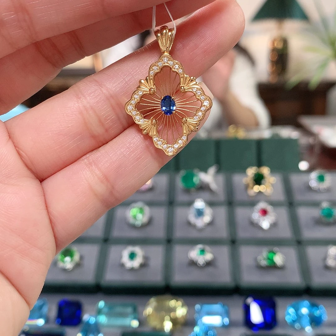 【闪购商品】吊坠(不含链)蓝宝石银S925镶嵌蓝宝石吊坠