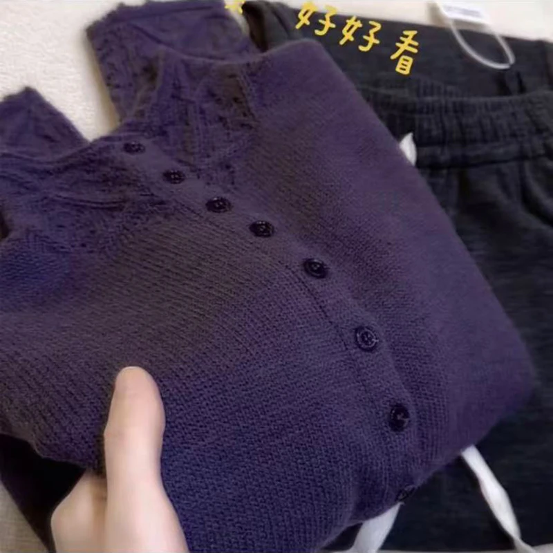 半高领镂空领毛衣外套女宽松打底衫慵懒风加厚高级感韩系针织开衫