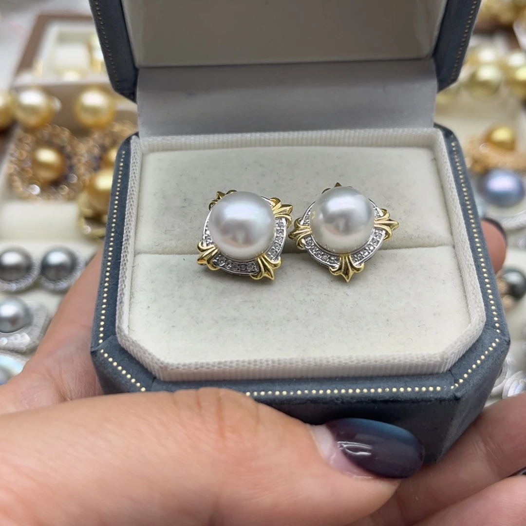 海水珍珠银S925镶嵌耳饰