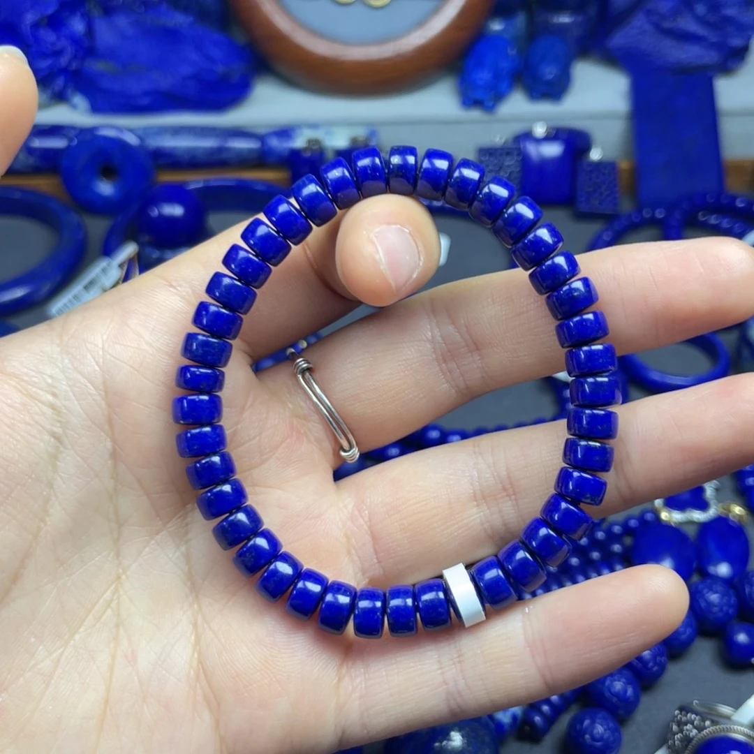 青金石未镶嵌药片手串7+