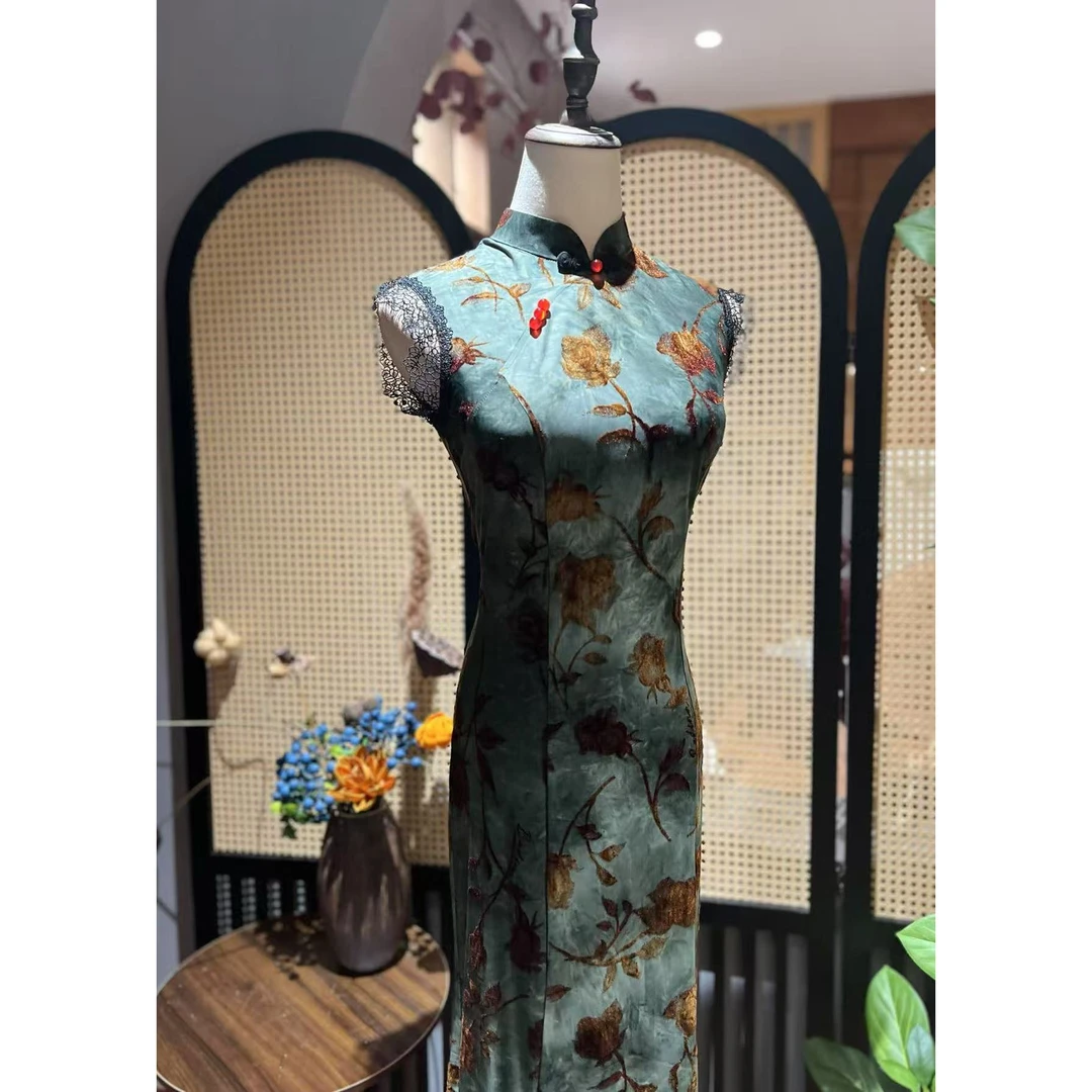 戚薇原创【水云间】长120夏季高品质国风单层旗袍