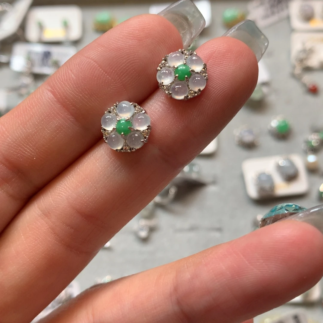 翡翠银S925镶嵌颈饰耳钉