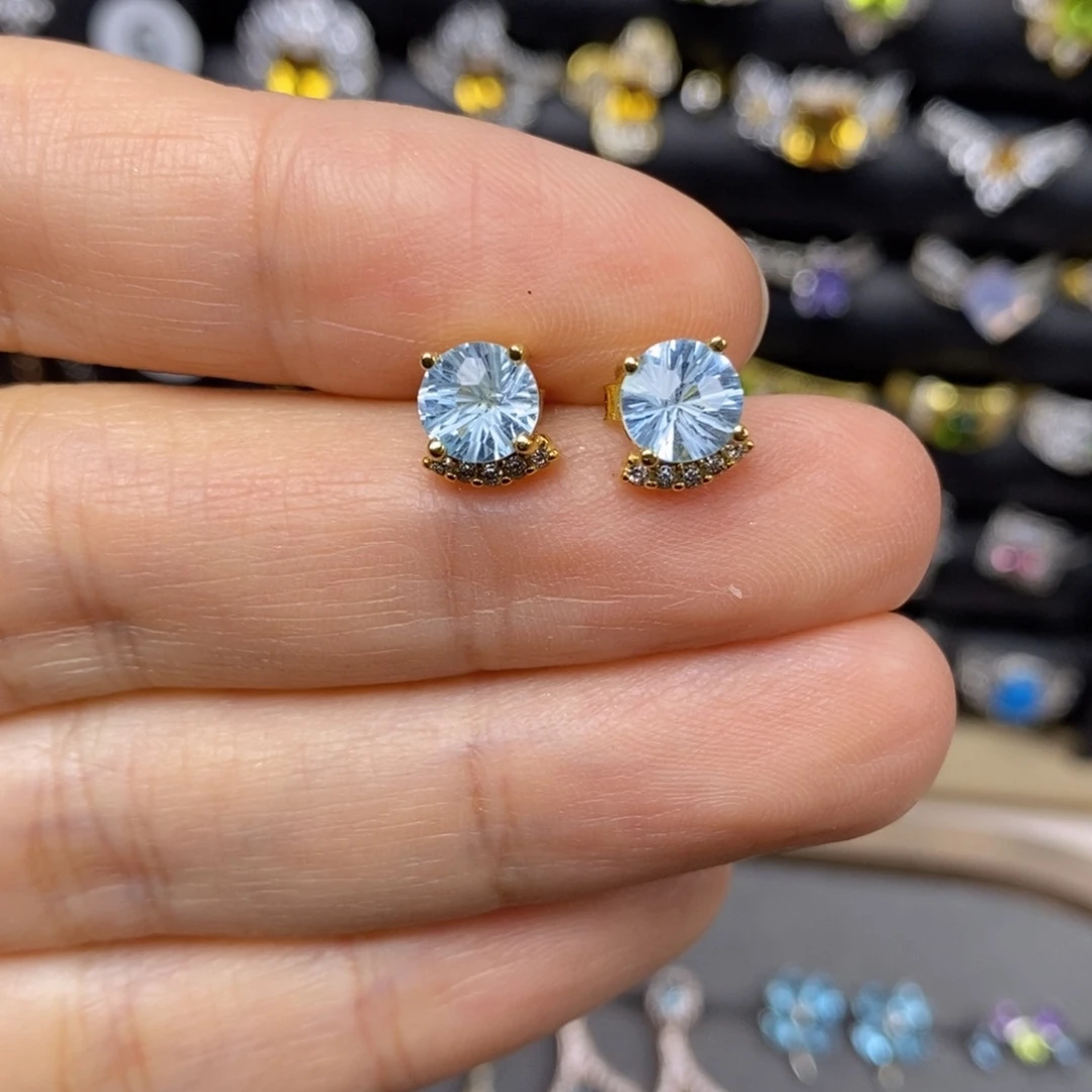 托帕石耳饰银S925镶嵌