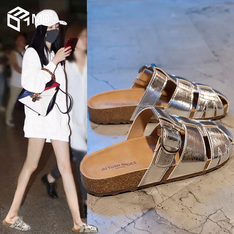 M01爆款包头拖鞋女夏季外穿2025厚底镂空软底一脚蹬懒人半拖鞋子