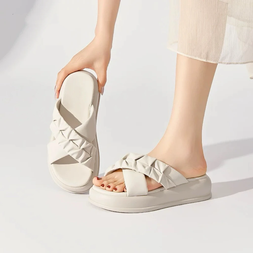 外穿拖鞋女鞋1260夏季新款时尚平底中跟圆头套脚厚底凉拖