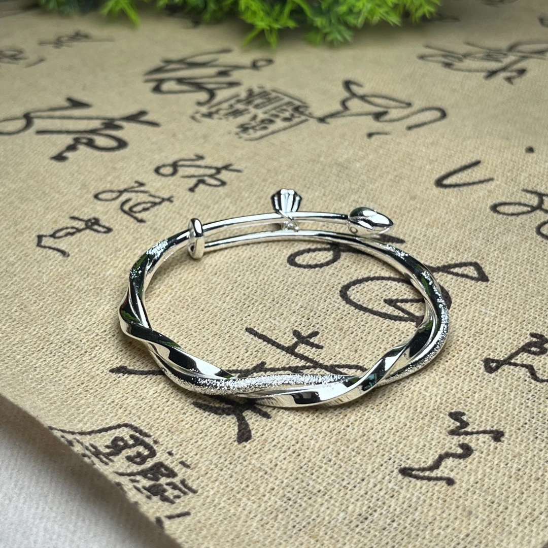 足银手镯 A23足银手镯9999麻花交织莫比乌斯莲花手镯女款送女友