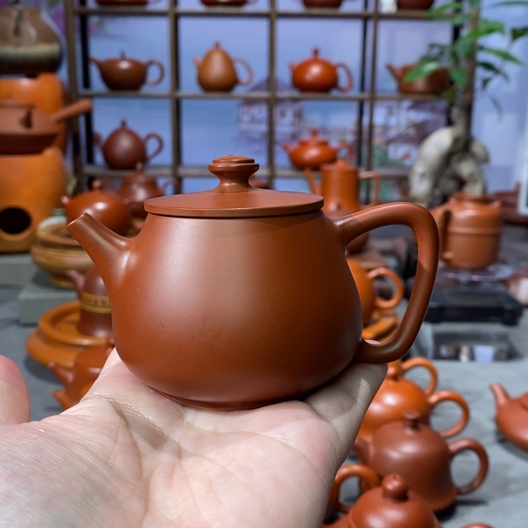 茶壶朱泥章旭文朱泥高瓢壶120c