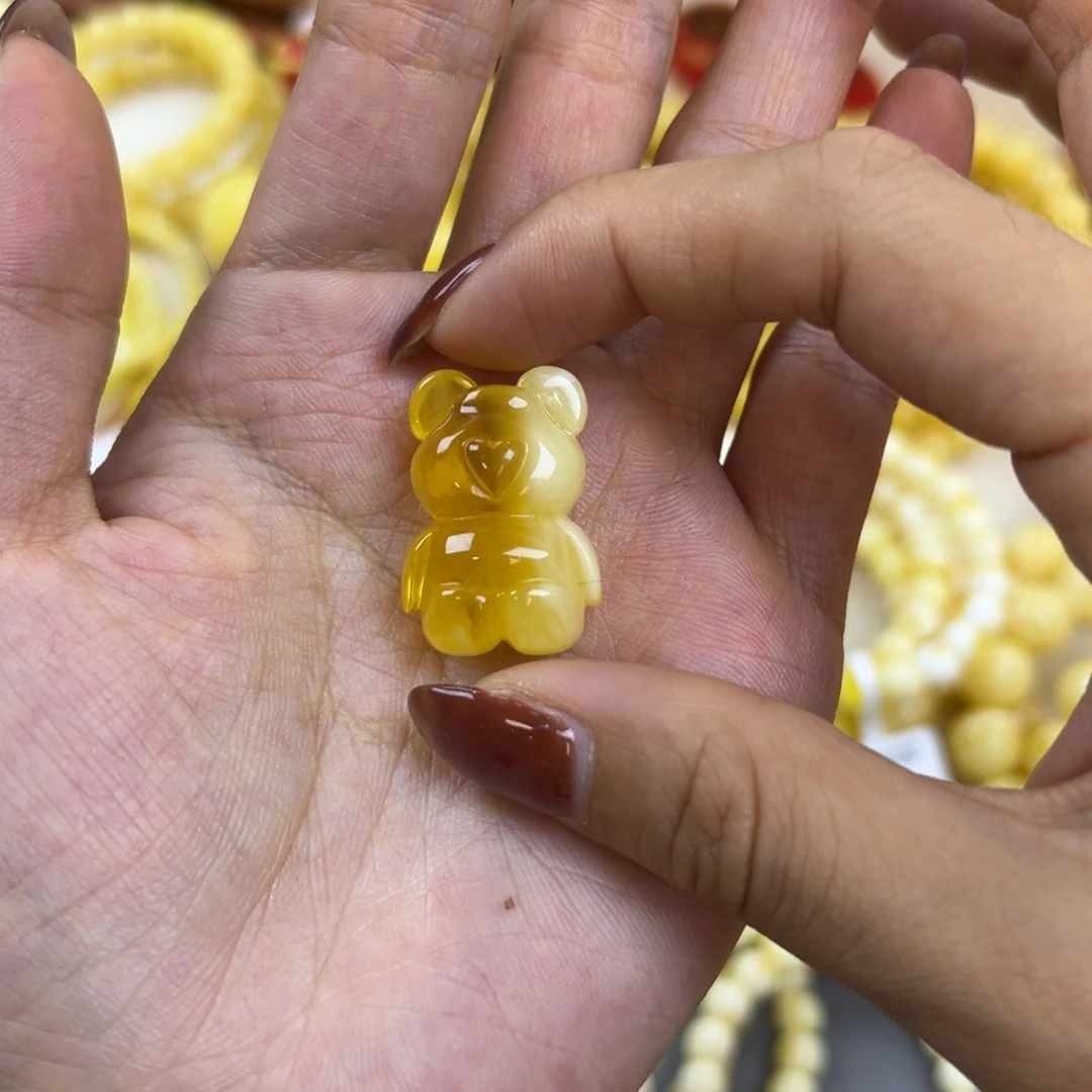 琥珀未镶嵌手链蜜蜡小熊
