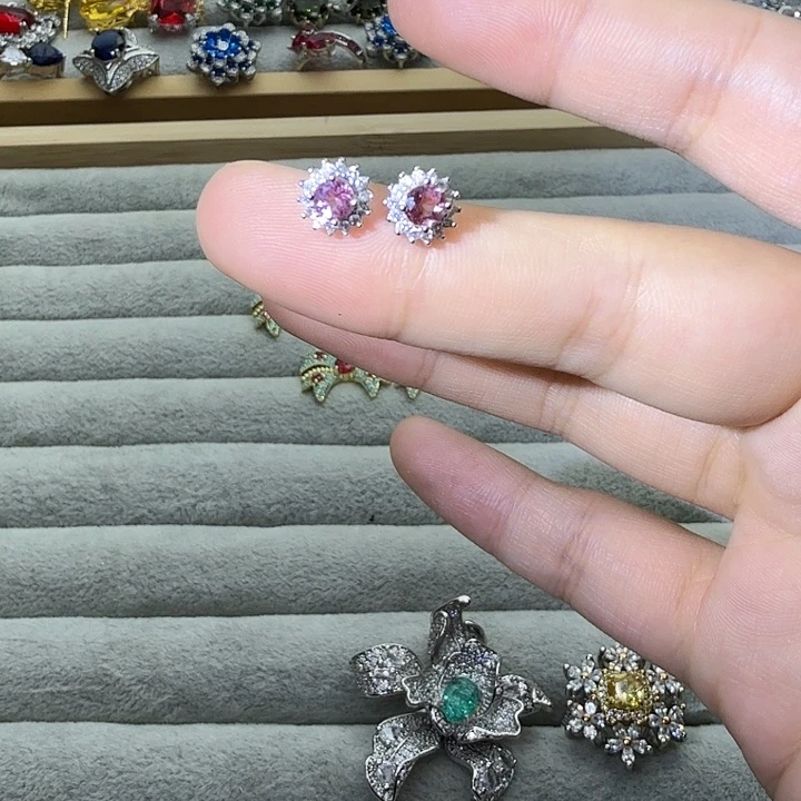 戒指银S925镶嵌烟晶