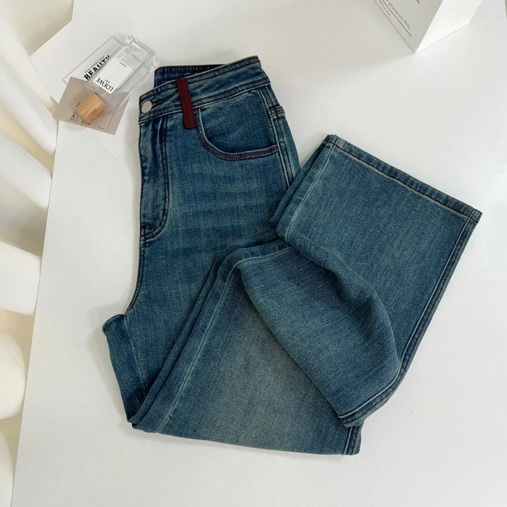 显瘦软牛仔2024秋冬新款中高腰窄版阔腿裤微弹力百搭牛仔裤女爆款