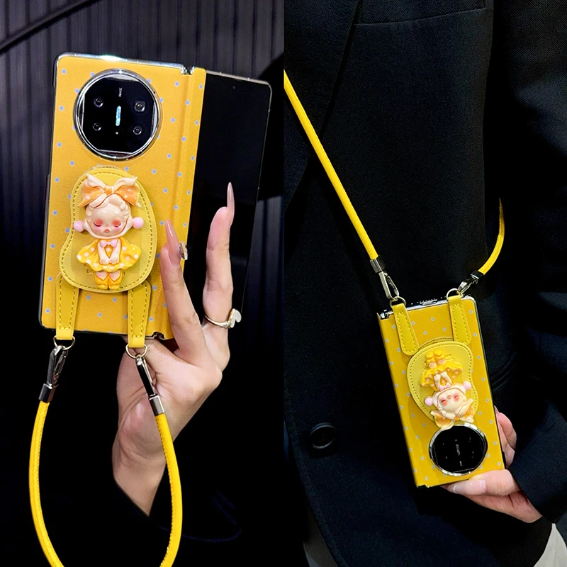 适用华为matex5手机壳折叠屏中轴新款x6典藏版x3创意皮纹支架女款