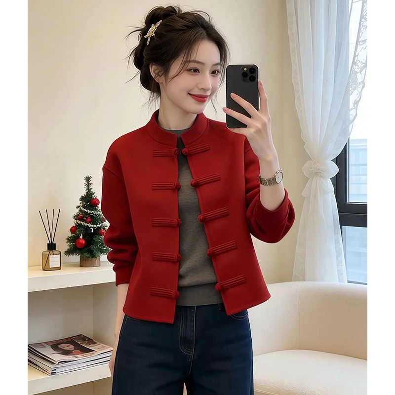 兹伊翰【新年战袍】2026秋冬新款高级感气质国风新中式开衫盘扣外套