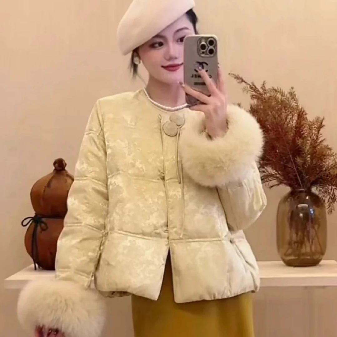 新中式国风提花2025盘扣女士冬季新款短款石墨烯云绒棉衣