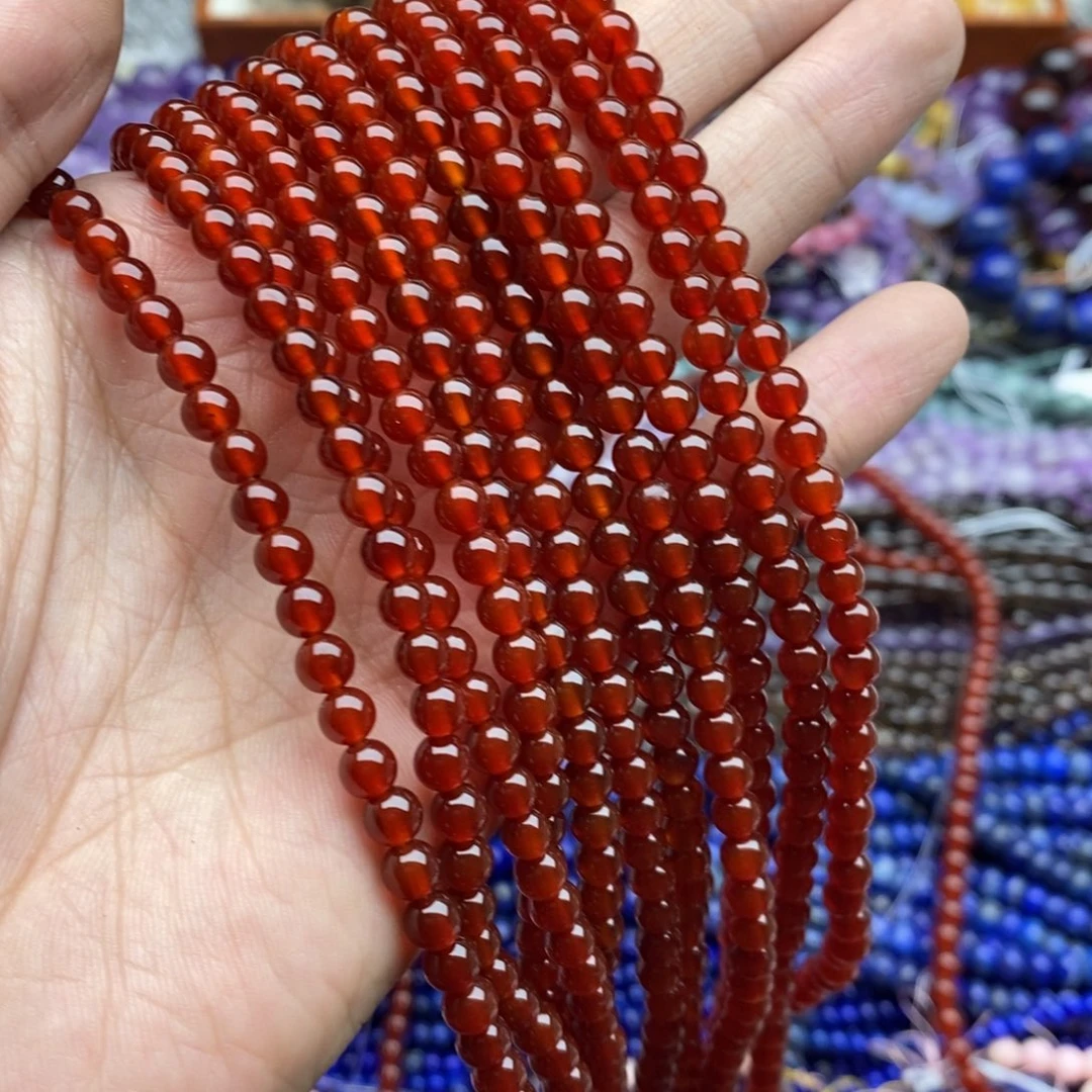 玛瑙/玉髓未镶嵌珠宝半成品一条天然精品红玛瑙5mm圆珠