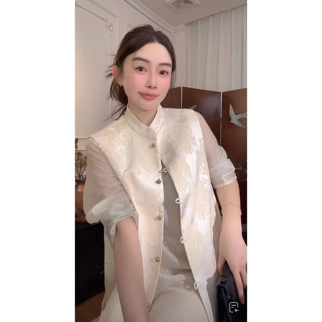 ZHUIMU.【如意团花】新中式国风提花时尚复古立领马甲马夹ZM8952