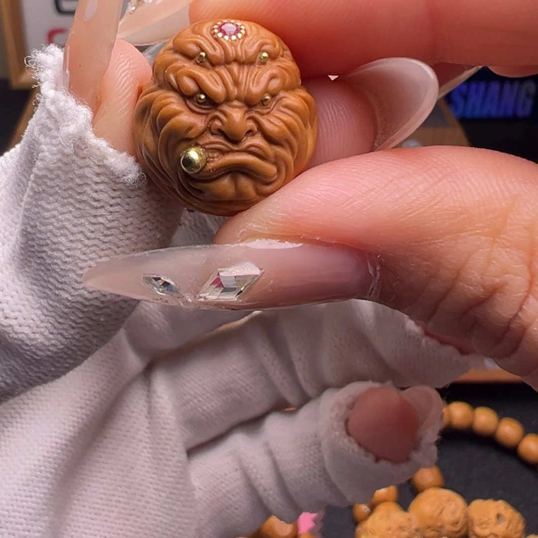 文玩核桃把件镶嵌款四目烟鬼17➕尺寸全品有正常封口线