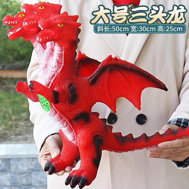 大号软胶恐龙玩具电动发声霸王龙三头龙儿童搪胶仿真动物模型玩偶