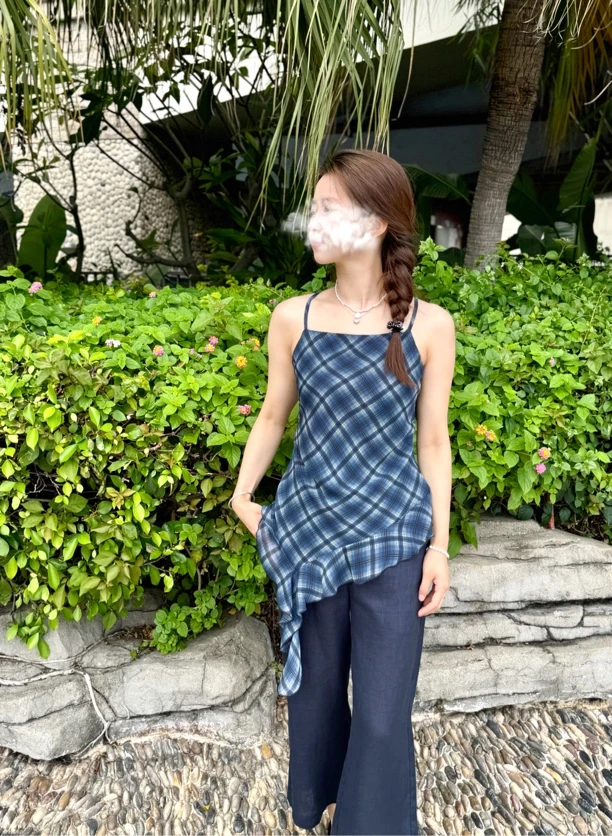 【618专享价】夏季格纹吊带背心辣妹风格收腰显瘦