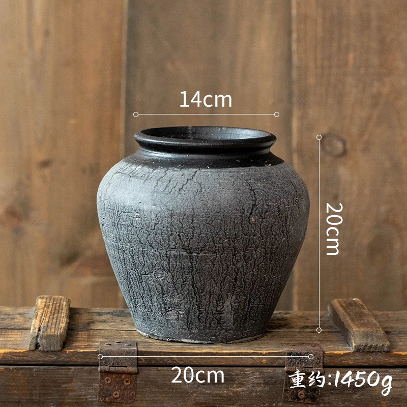 掬涵中式复古陶瓷花瓶摆件客厅装饰落地插花花器做旧大粗陶罐花盆