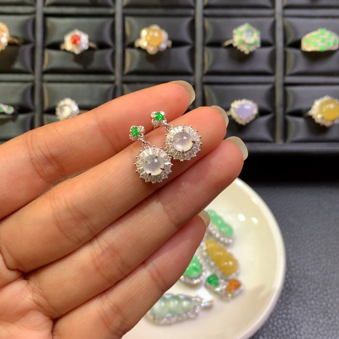 翡翠银S925镶嵌耳饰