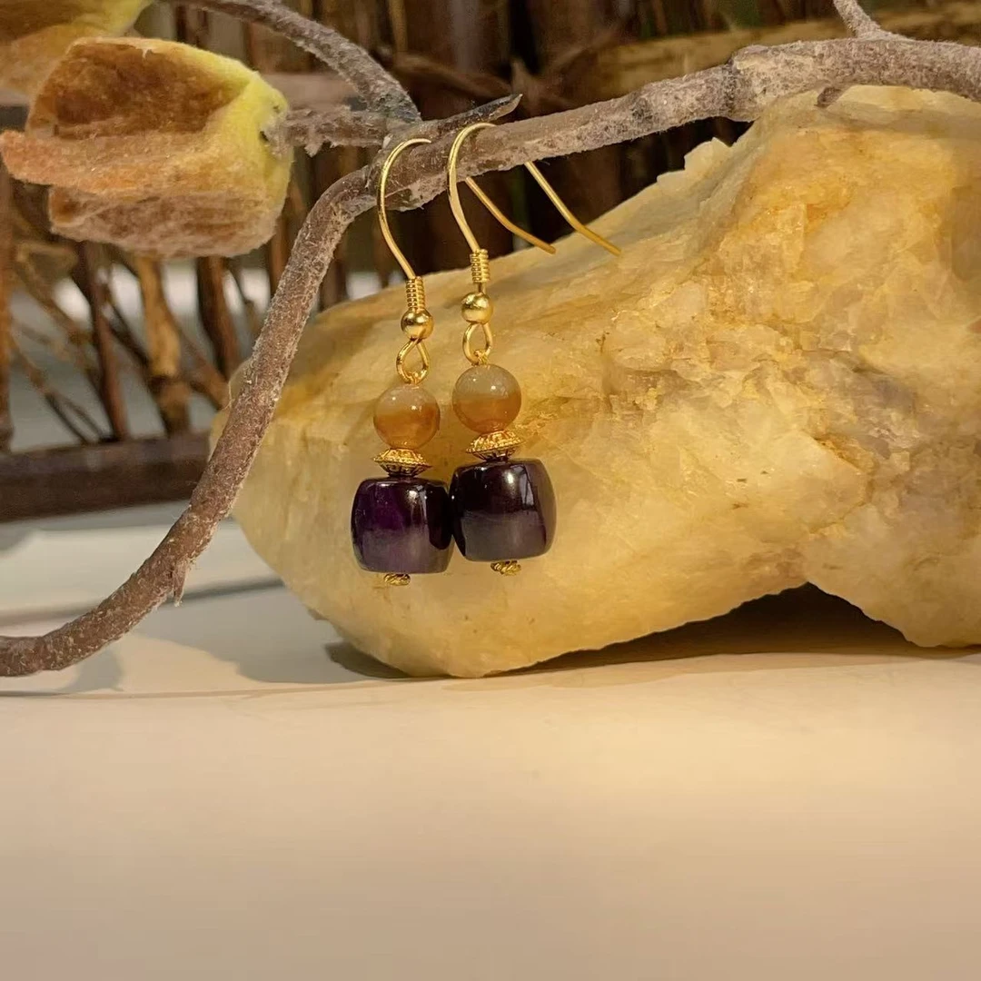 舒俱来帝王紫翡翠桶珠耳钩/AZB4468