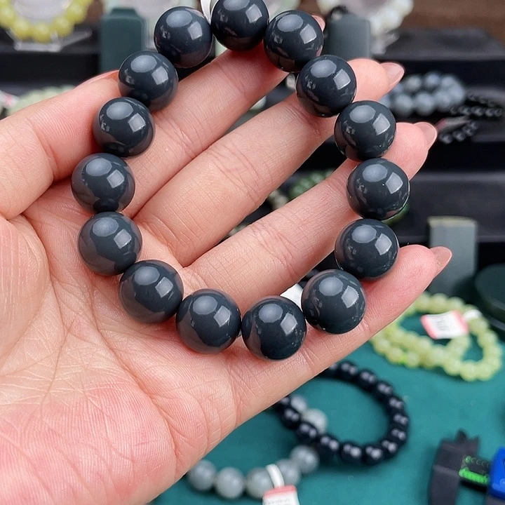 和田玉未镶嵌手链新疆且末大开门油库料莫兰迪灰卡14