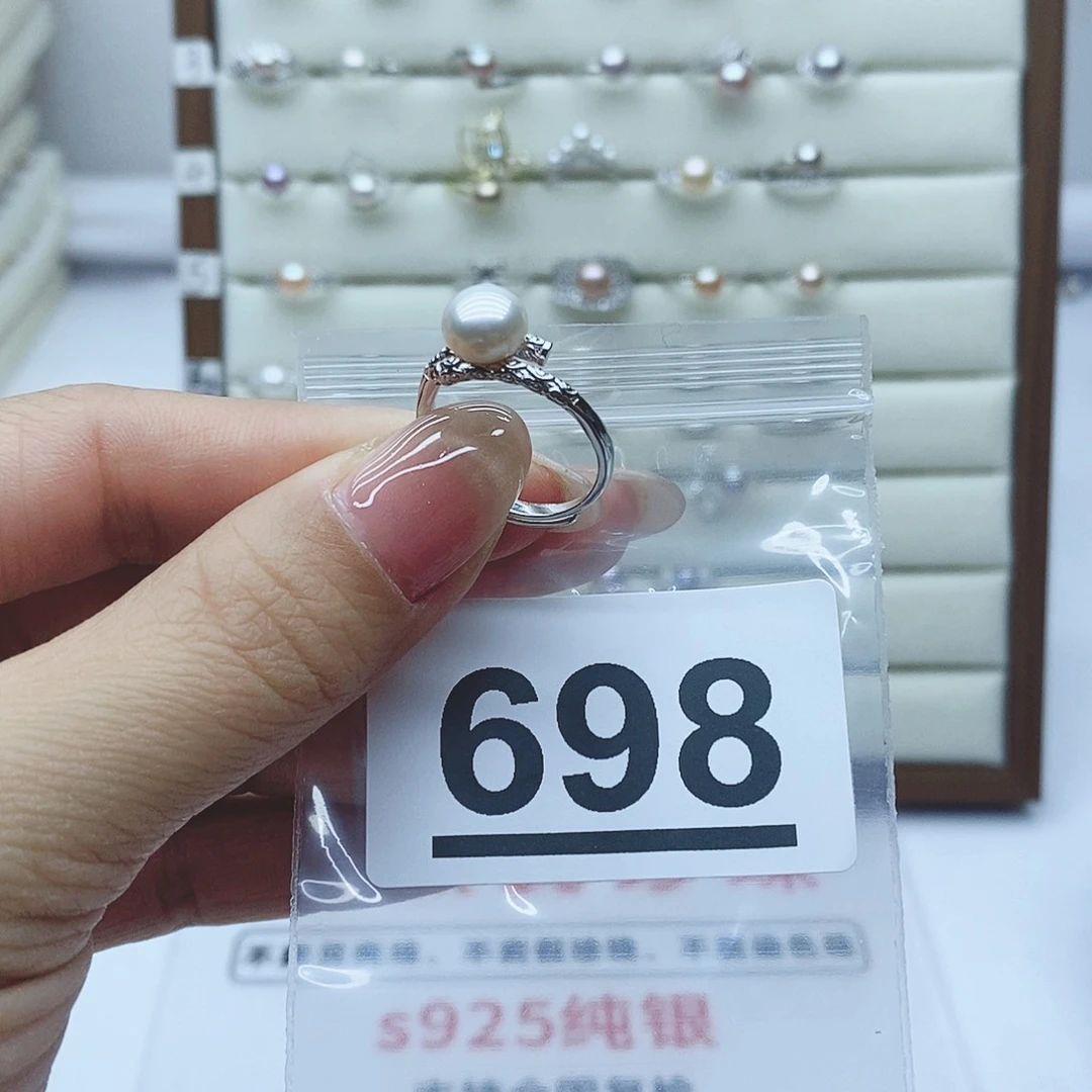 戒指银S925镶嵌淡水珍珠一****子698