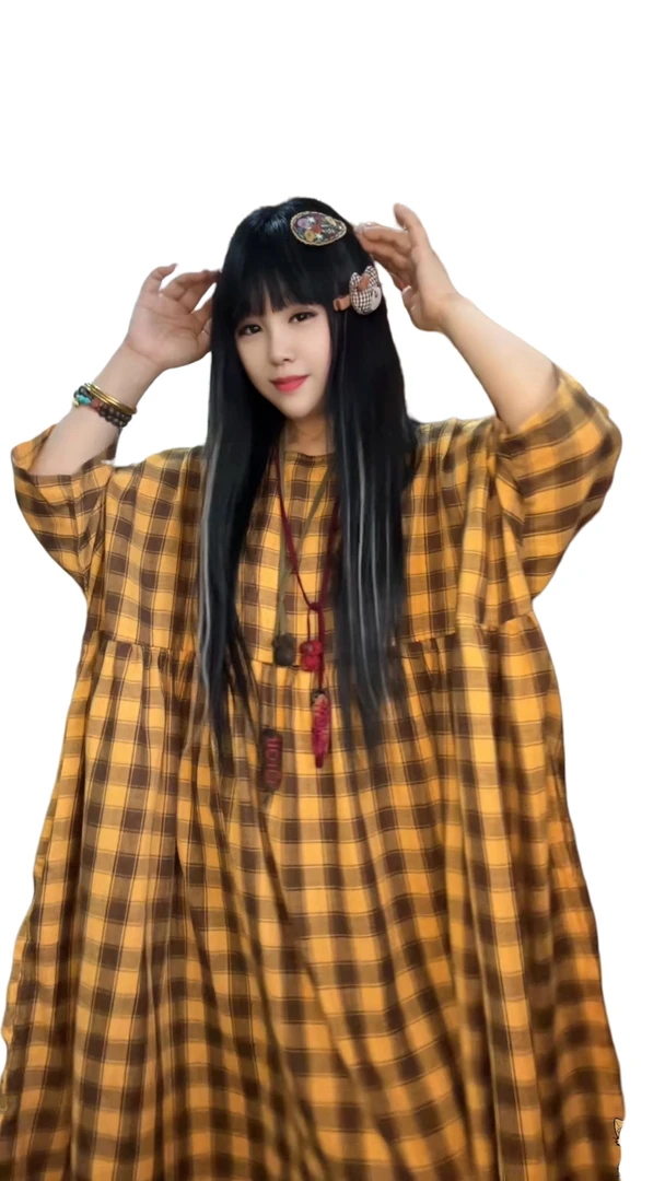 华姐家夏款格子连衣裙