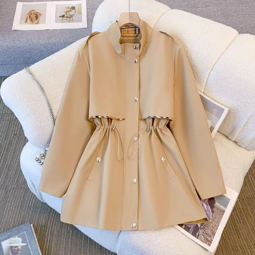 【Oops专属】时尚春秋季立领腰间抽绳风衣177516