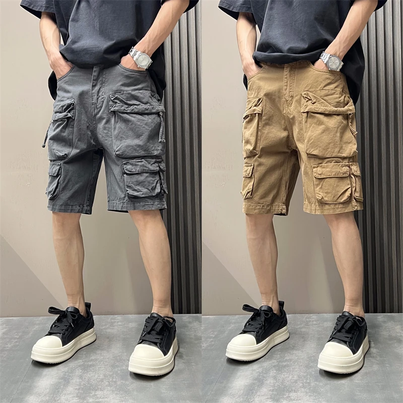 夏季新款潮流水洗多口袋潮流户外短裤男美式复古痞帅休闲五分短裤