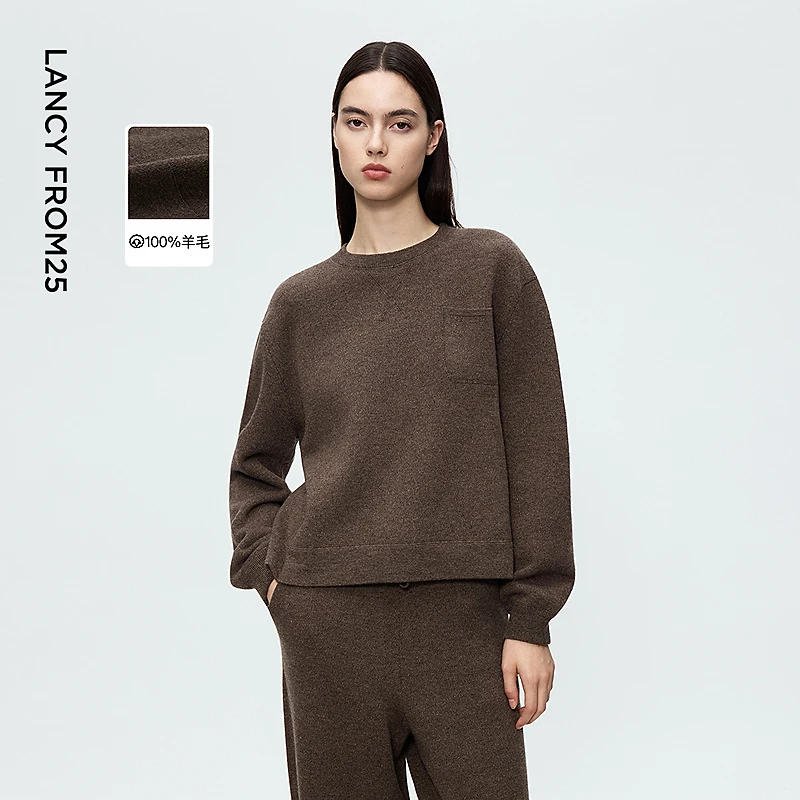 朗姿羊毛宽松百搭短款针织衫气质休闲通勤高级感2025年冬季新款女