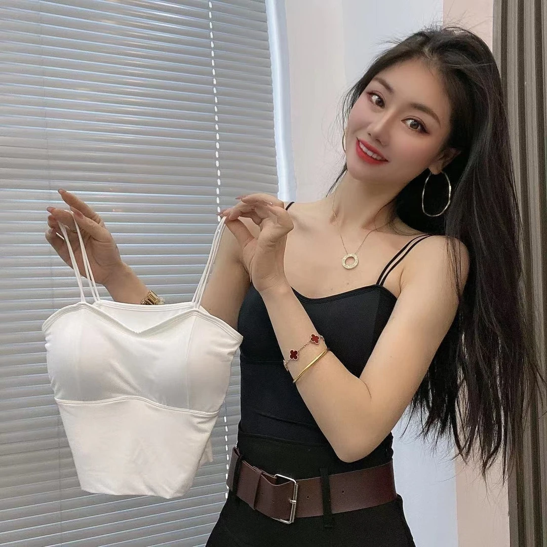 冰丝美背吊带背心短款带胸垫外穿性感打底衫