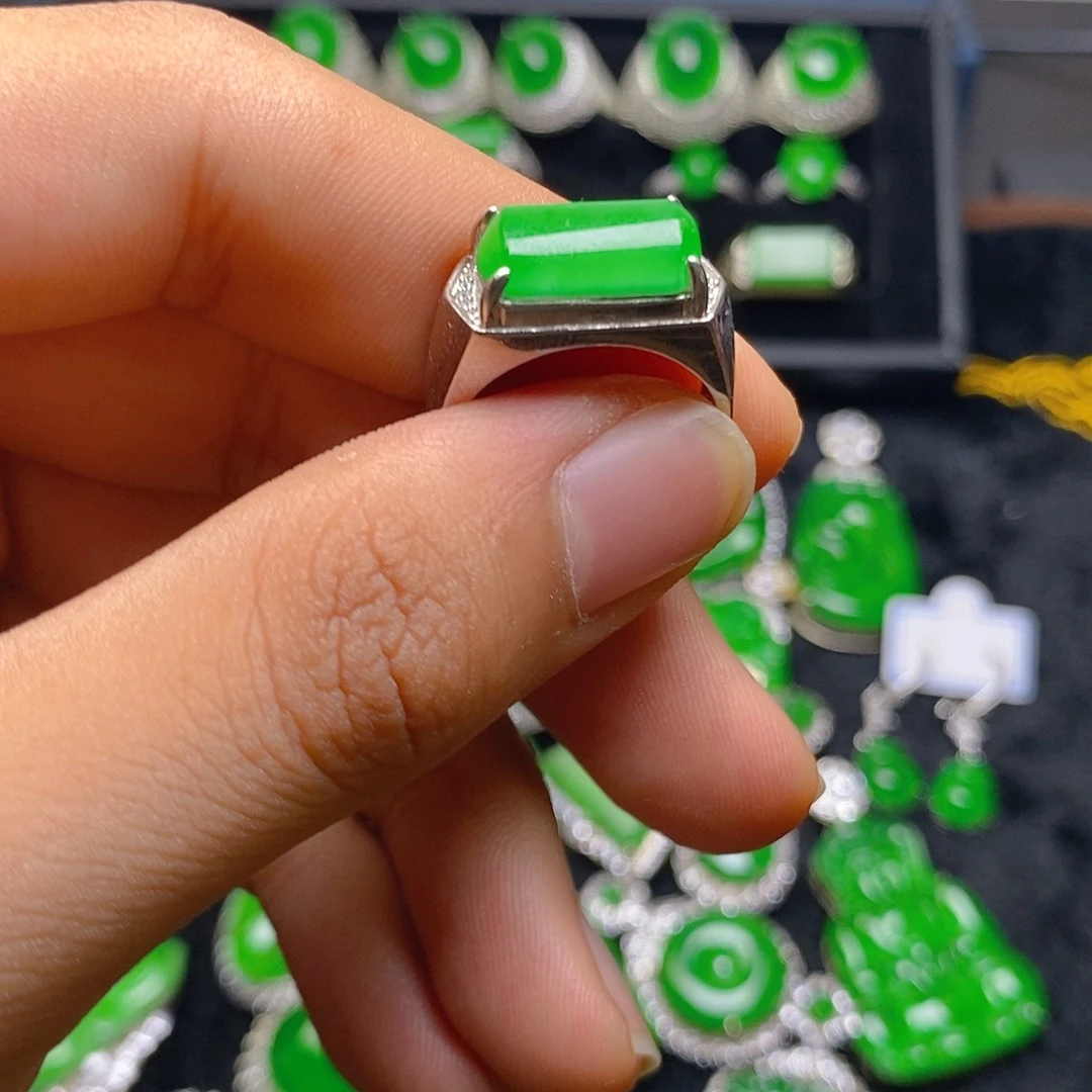 翡翠银S925镶嵌戒指戒指