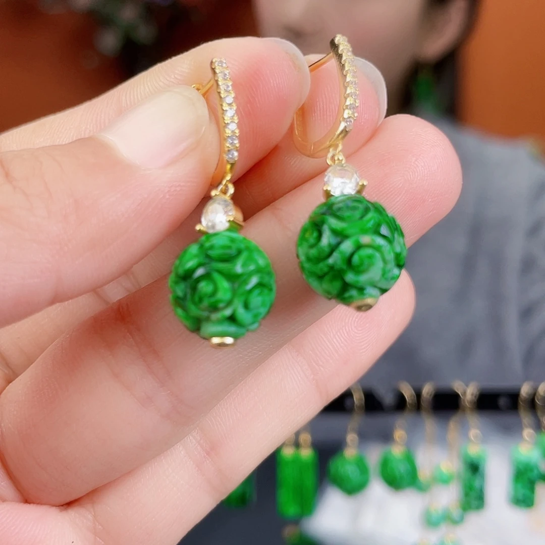 翡翠银S925镶嵌耳饰