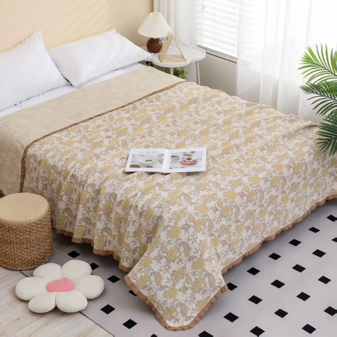 【花语栖梦】220*240cm床盖汉麻双面提花毛巾被四季可用