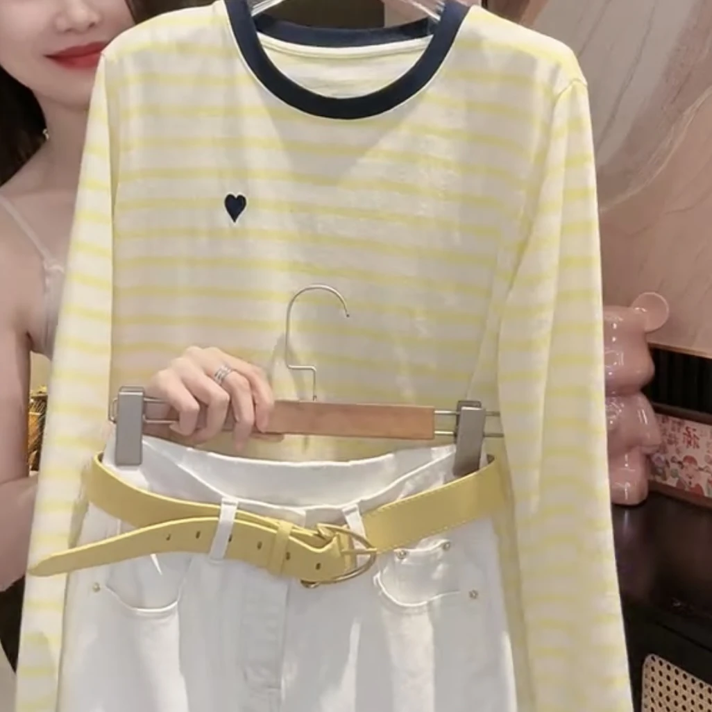 长袖套头款薄款春夏新款防晒条纹小衫上衣简约时尚百搭女1133