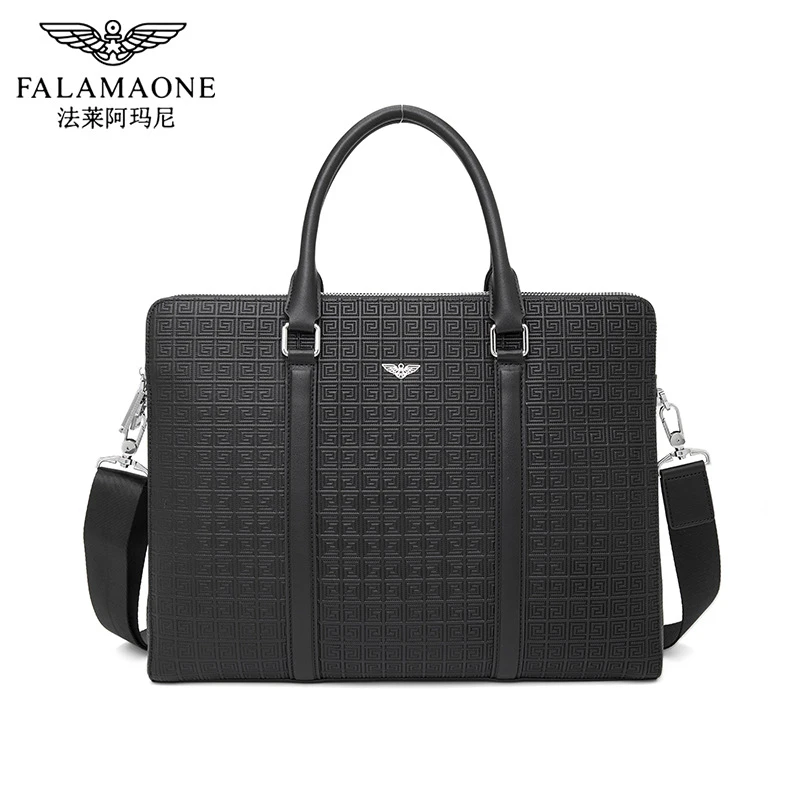 法莱阿玛尼正品真皮手提商务包斜挎包轻奢高档公文包牛皮电脑包