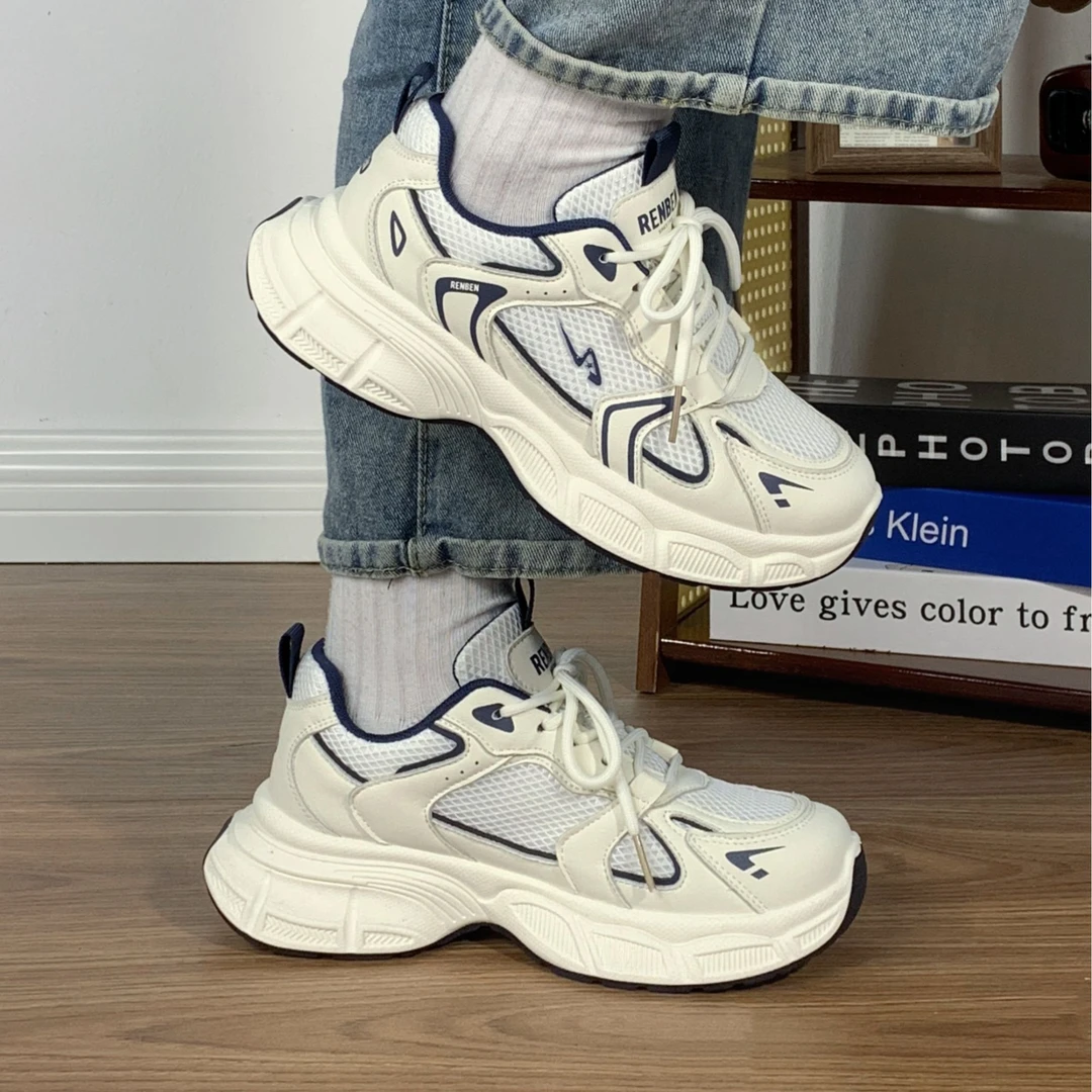 人本老爹鞋女2025网面新款厚底增高百搭轻便休闲跑步炸街运动鞋