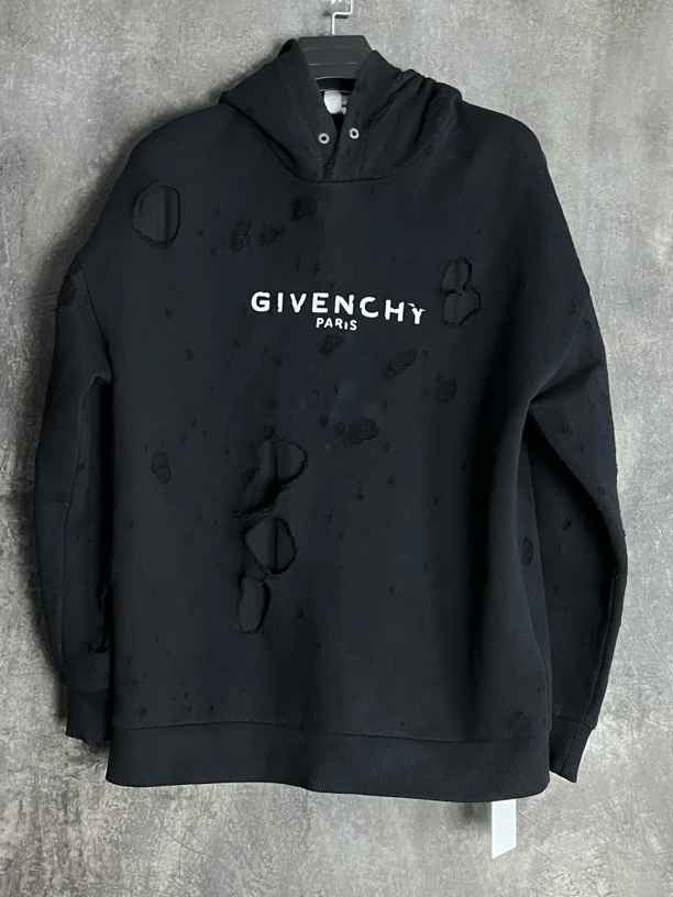 全新未使用 Givenchy/纪梵希 M码*1/黑色大破坏帽衫/02794