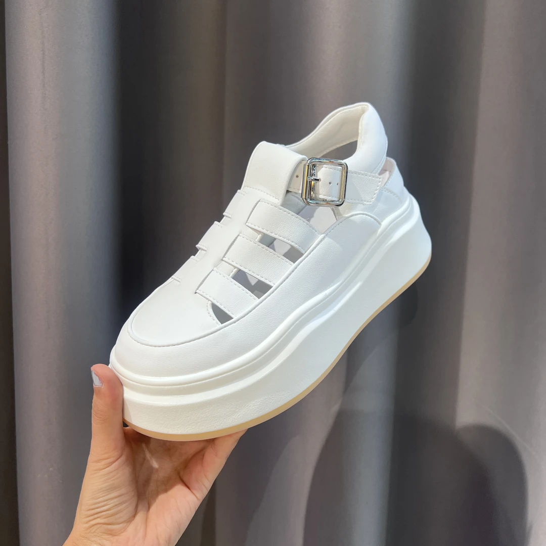 050-25包头2025年春季罗马鞋罗马凉鞋厚底白色甜辣千金风