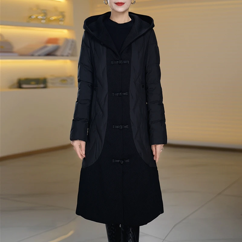 高端上档次白鸭绒保暖羽绒服女2024气质国风盘扣显瘦长款冬装外套