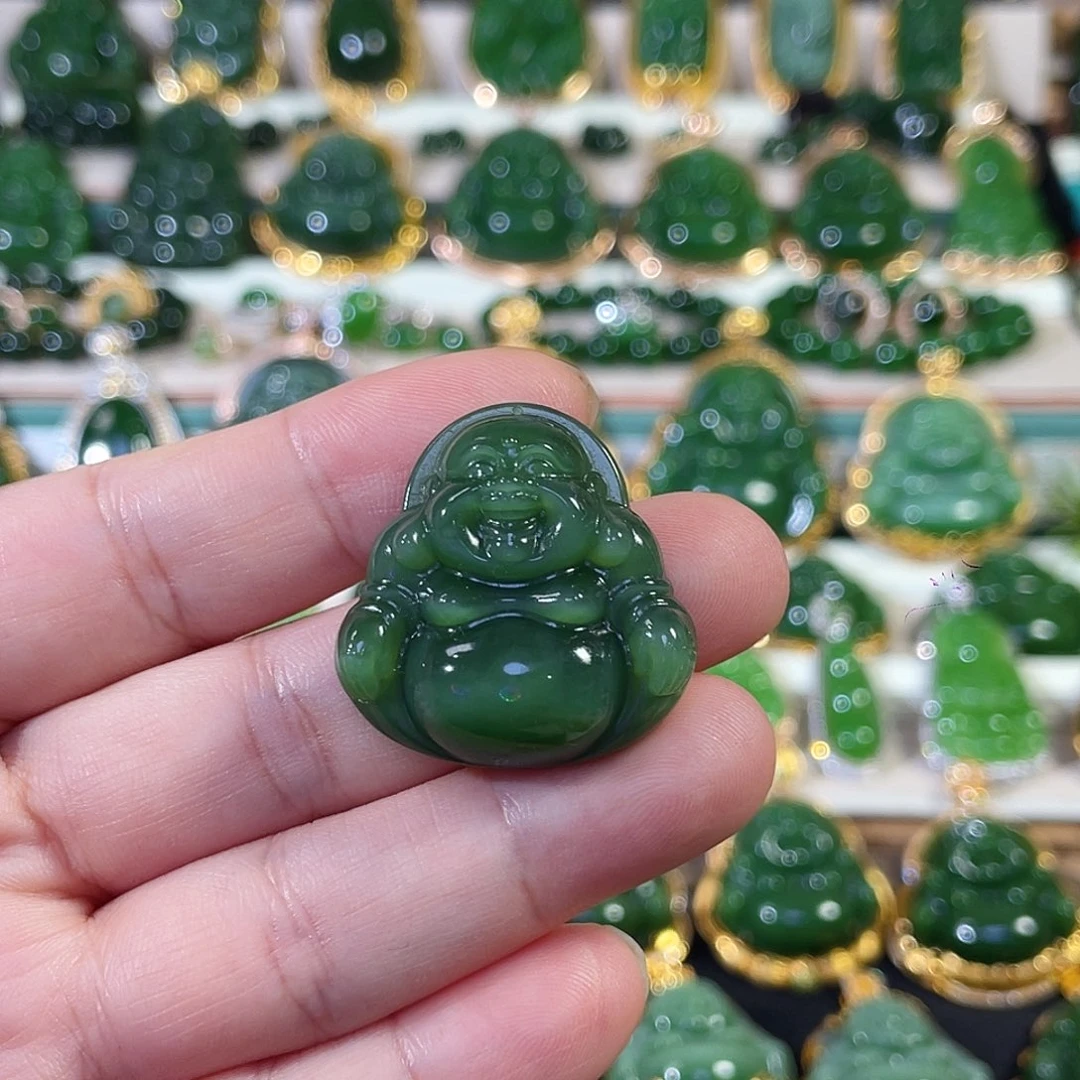 颈饰18K金镶嵌和田玉（碧玉）猫眼佛公30