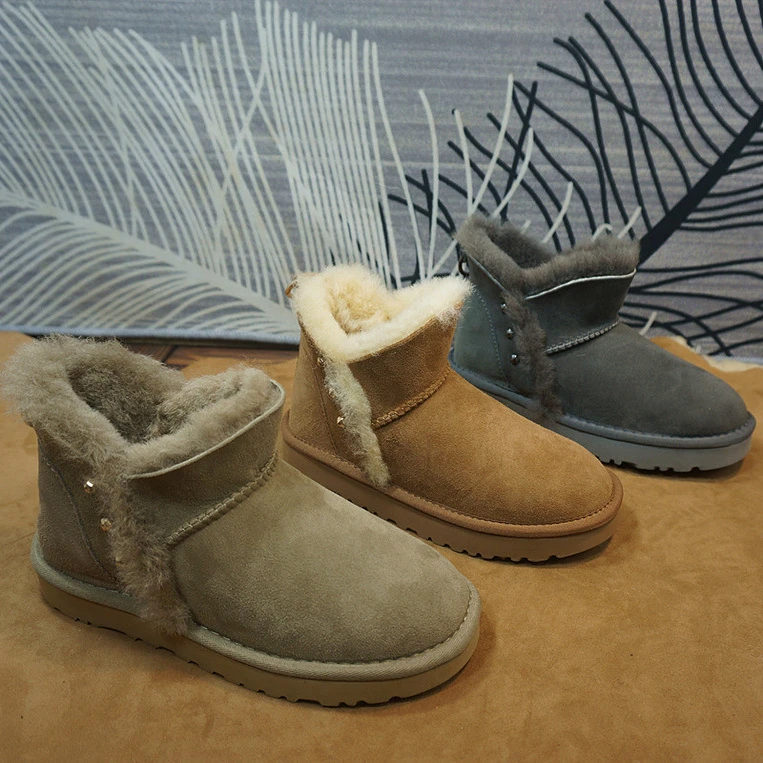 羊毛真皮羊皮毛一体雪地靴 短筒靴 套筒冬季新款保暖棉靴22-16A