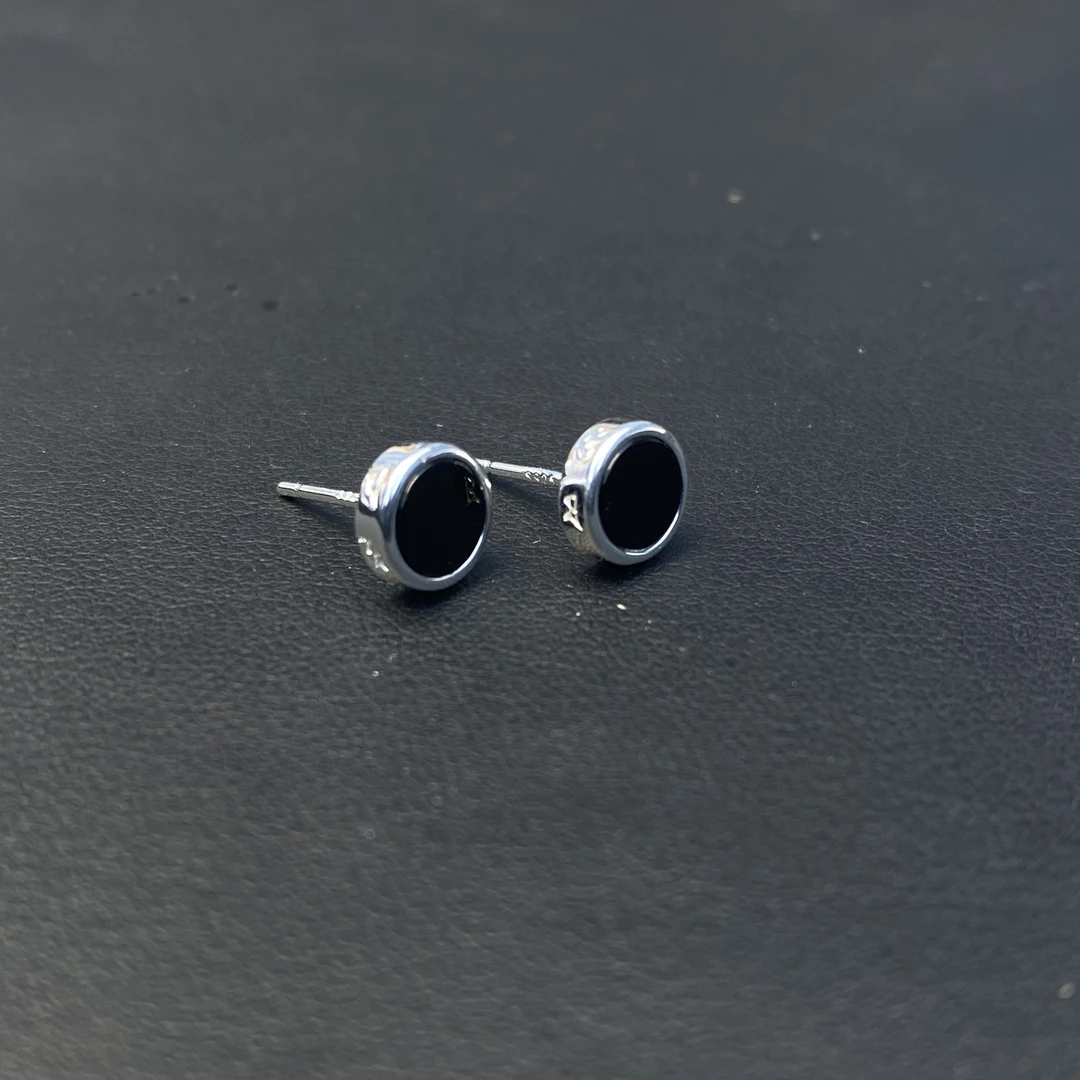 925银耳饰 黑镶嵌六字耳钉耳饰 ES00747