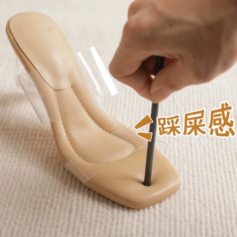 【踩屎感凉鞋】2025年夏季新款高跟鞋女透明水晶鞋凉拖外穿时尚粗跟